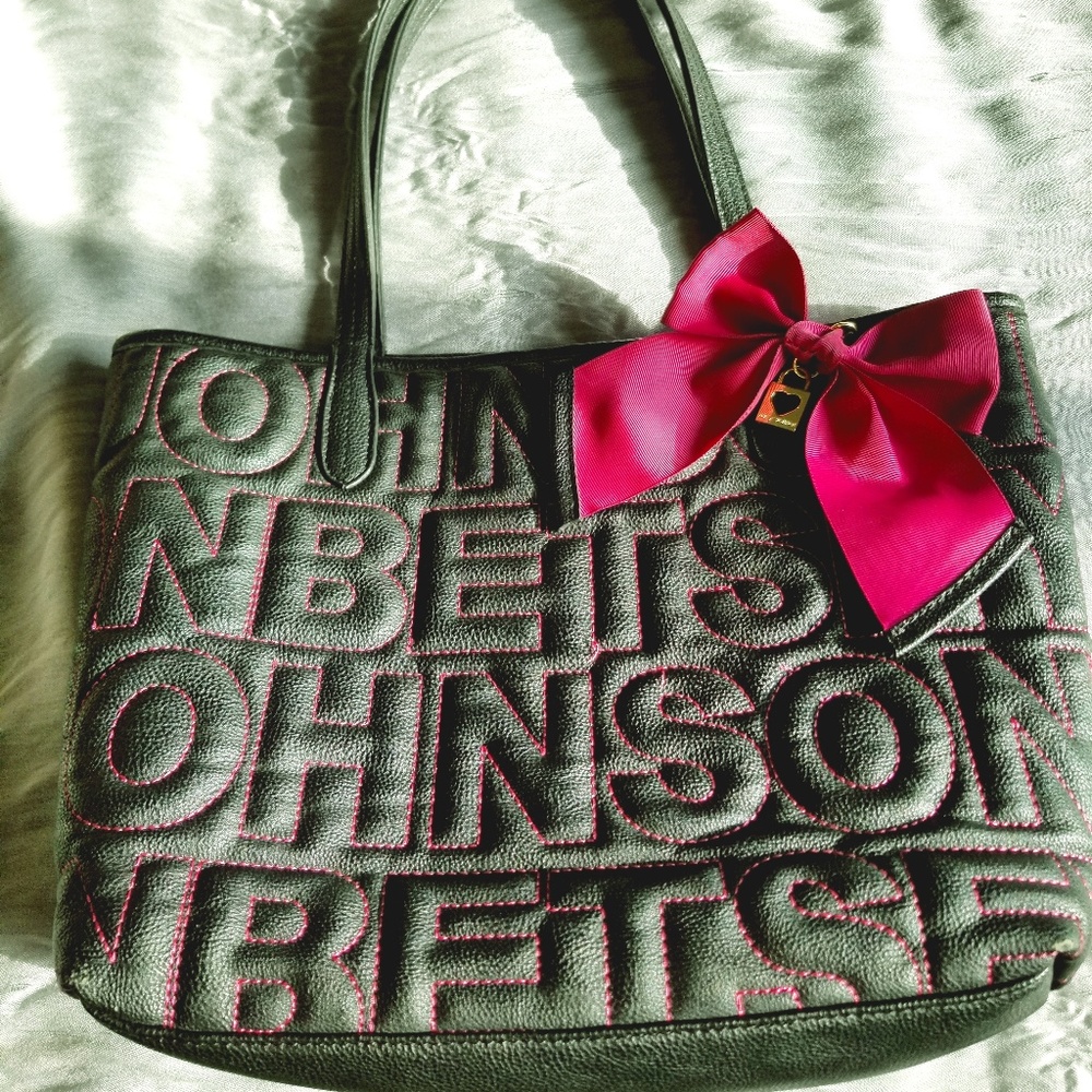 Used Betsey Johnson quilted name tote with bow